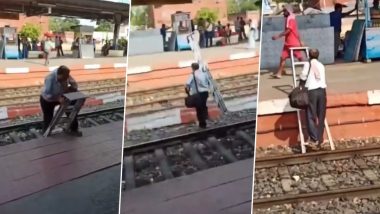 Man Uses Ladder To Cross Railway Tracks For Changing Platform; Video Goes Viral 